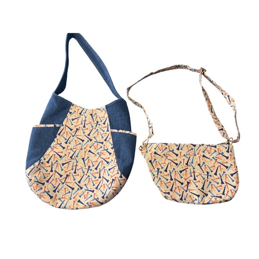 (2) Golf Denim & Canvas Tote Bags With‎ Colorful Pattern
